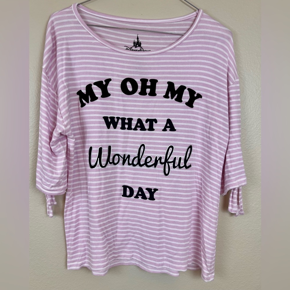 Disney Women's Light Pink White Striped Long Sleeve Tee Size XS “My Oh My What .
